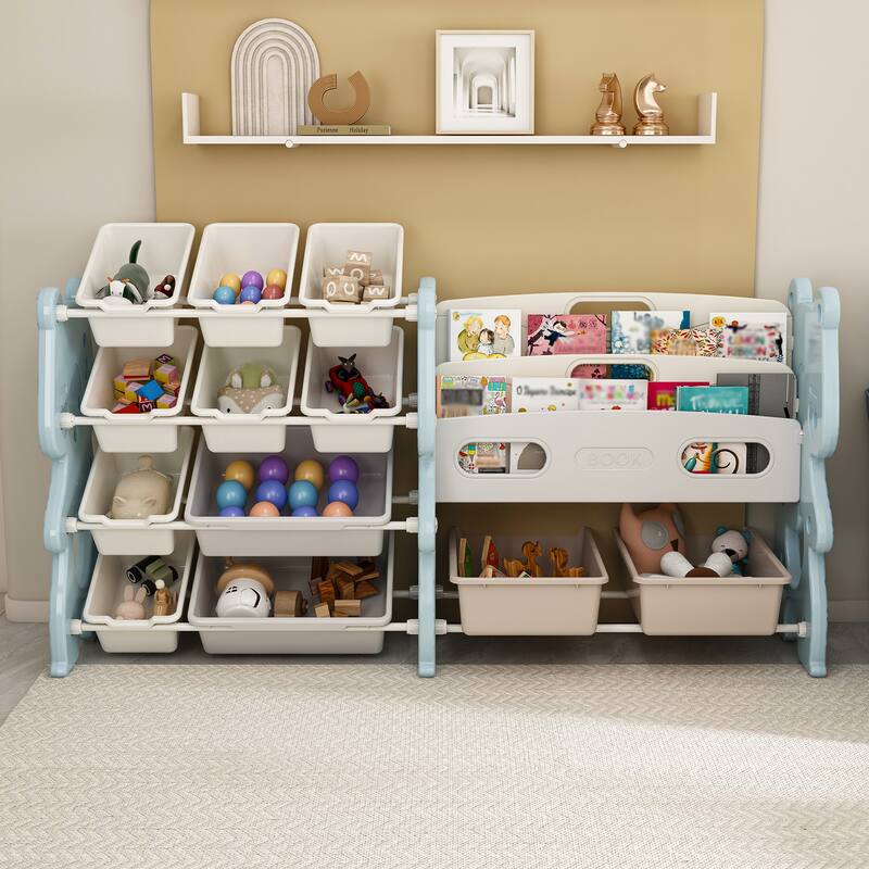 Toy Organizer with 2 Tier Bookshelf