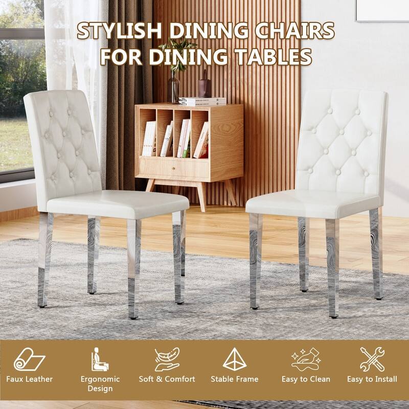 4-Pack Modern PU Dining Chairs with Ergonomic Buckle Backrest, Silver Metal Legs - Comfort & Style for Home & Commercial Use