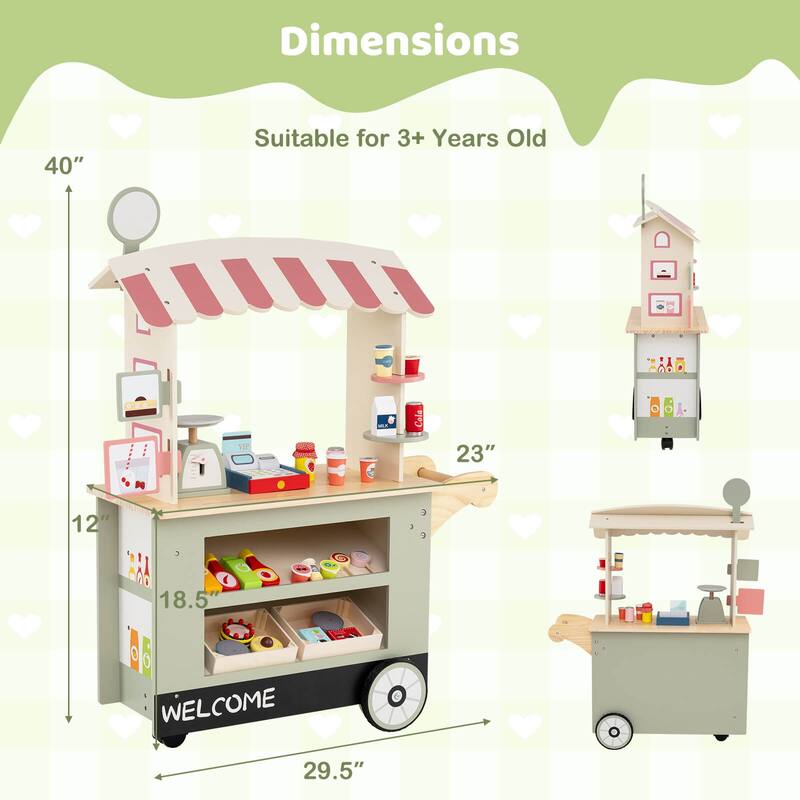 Costway Kids Snacks & Sweets Food Cart Kids Toy Cart Play Set with 30 - See Details