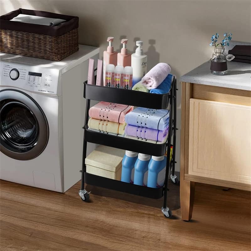 3-Tier Metal Rolling Utility Cart - 11.7"D x 16.5"W x 28.5"H