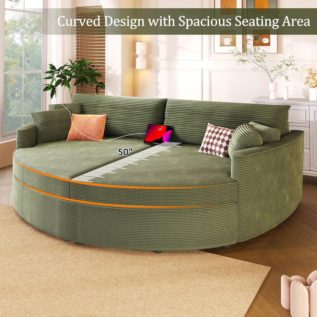 102.3" Oversized Double Chaise Lounge Sofa, Corduroy Upholstered Sleeper Sofa Bed 2 Seat Sofa Loveseat with USB Ports