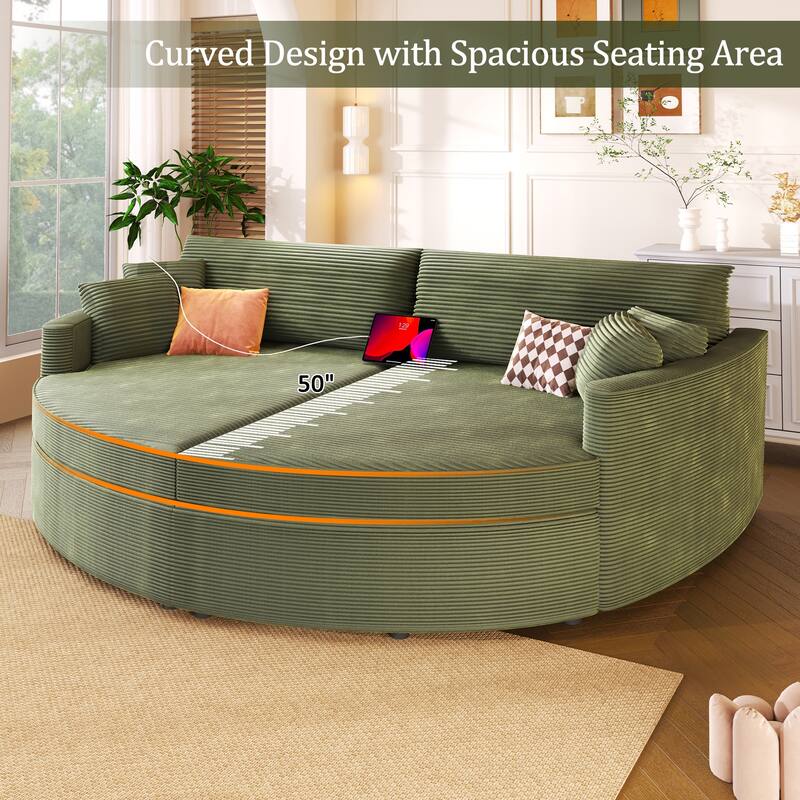 Oversized Double Chaise Lounge Sofa, Sofa Bed Recliner Loveseat Sofa Couch with Deep Seat and USB Ports - Green