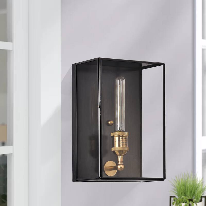 C Cattleya Solid Brass Outdoor Wall Lantern with Tempered Clear Glass Shade