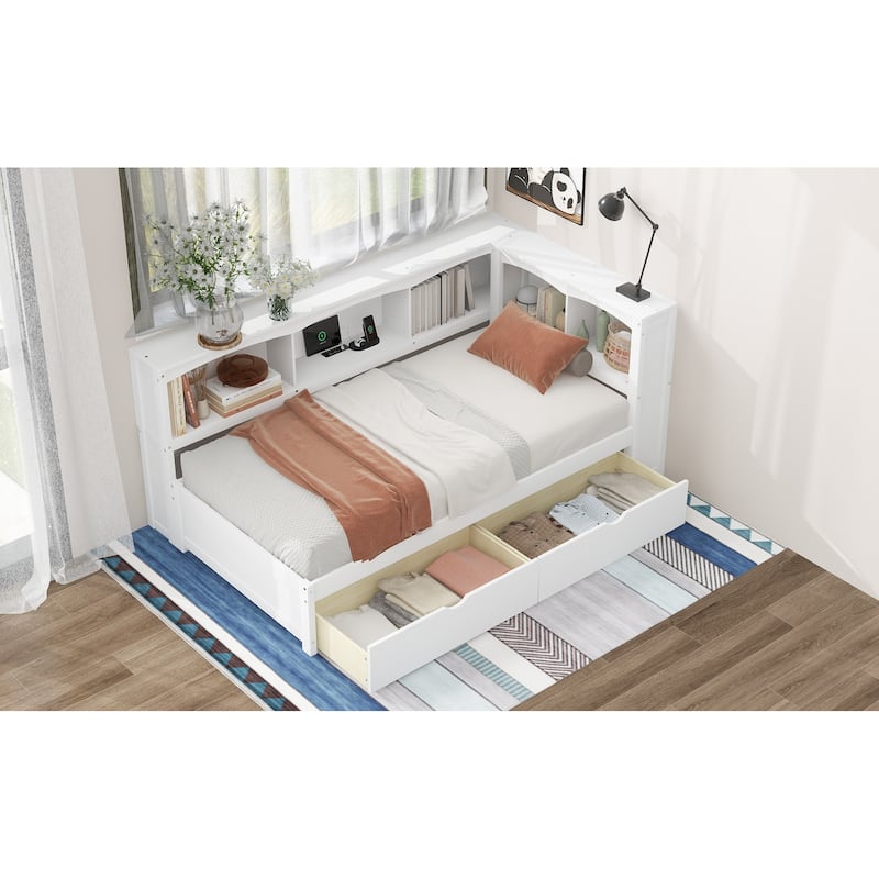 Twin Size Daybed with Two Storage Drawers, Storage Cabinets and USB Ports
