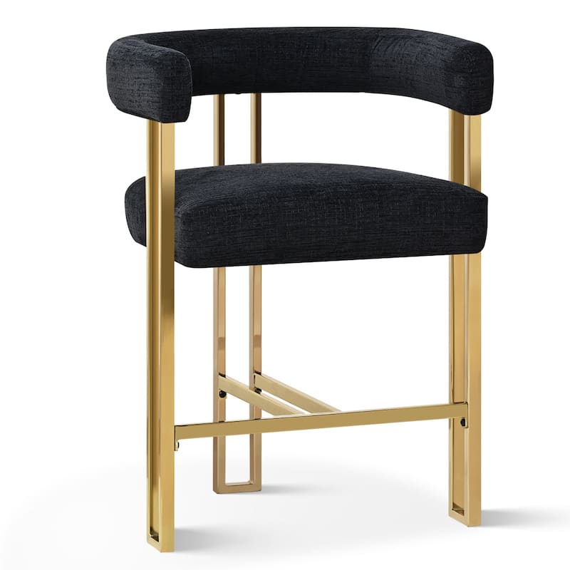 25" Seat Height Upholstered Chenille Gold Matel Counter Stool