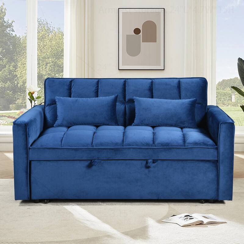 Versatile Convertible Sofa Bed with Reclining Backrest and Extra Pillows for Ultimate Comfort - Blue