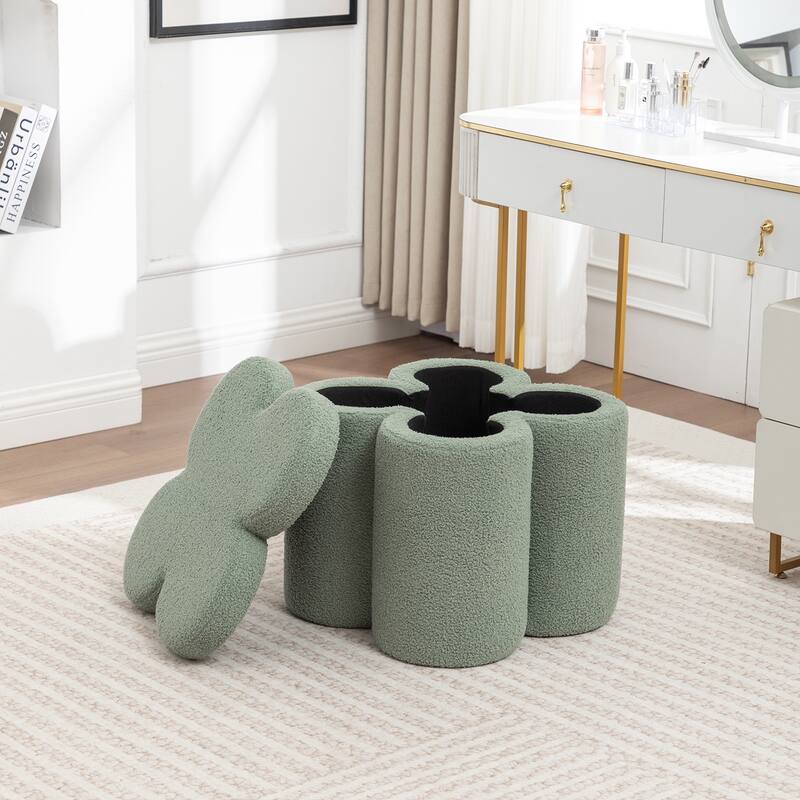 SEYNAR Modern Glam Teddy Velvet Flower Shape Storage Ottoman