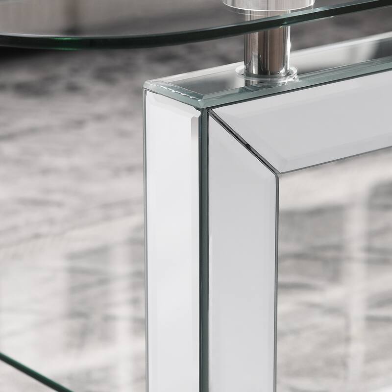 Rectangle Tempered Glass Coffee Table, Tea Table for Waiting Room, Modern Side Coffee Table with Mirrored Stainless Leg