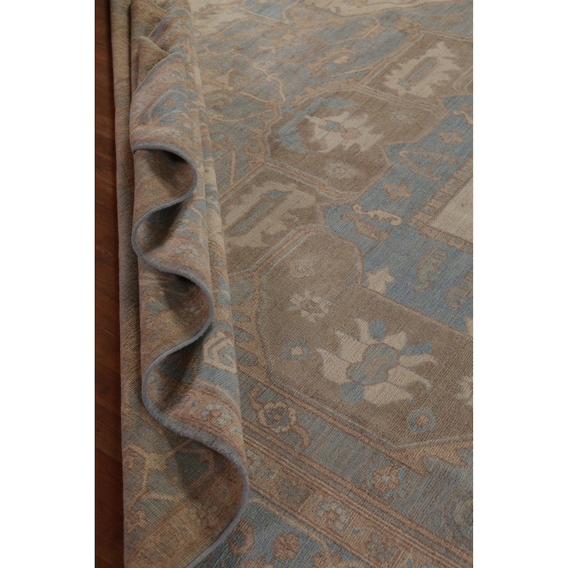 Hand Knotted Oriental 100% Wool Carpet Transitional Medallion Navy Blue & Blues Oushak Area Rug - 13' 7'' X 10' 0''