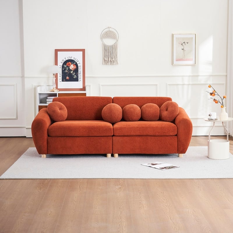 84.60" Chenille/Corduroy Upholstered Sofa - Orange - Chenille