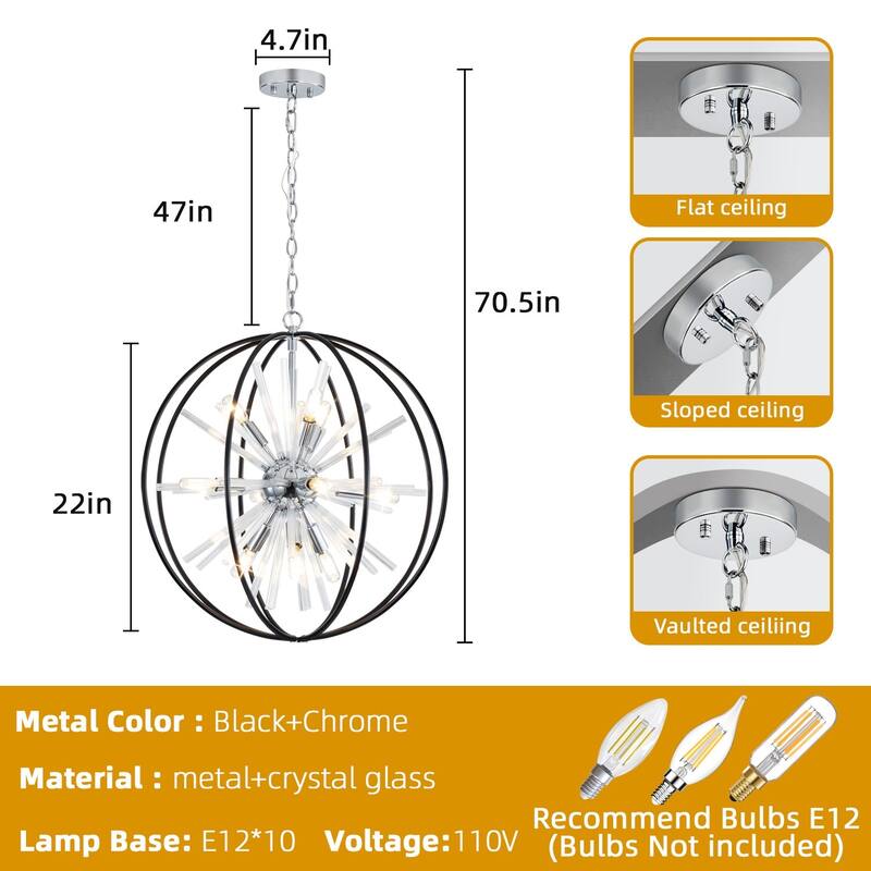 Modern Chandelier 22" 10-light Black and Silver Orb