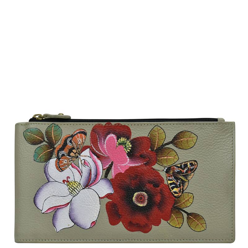 Handpainted Leather Ladies Organizer Wallet - Dreamy Blossoms