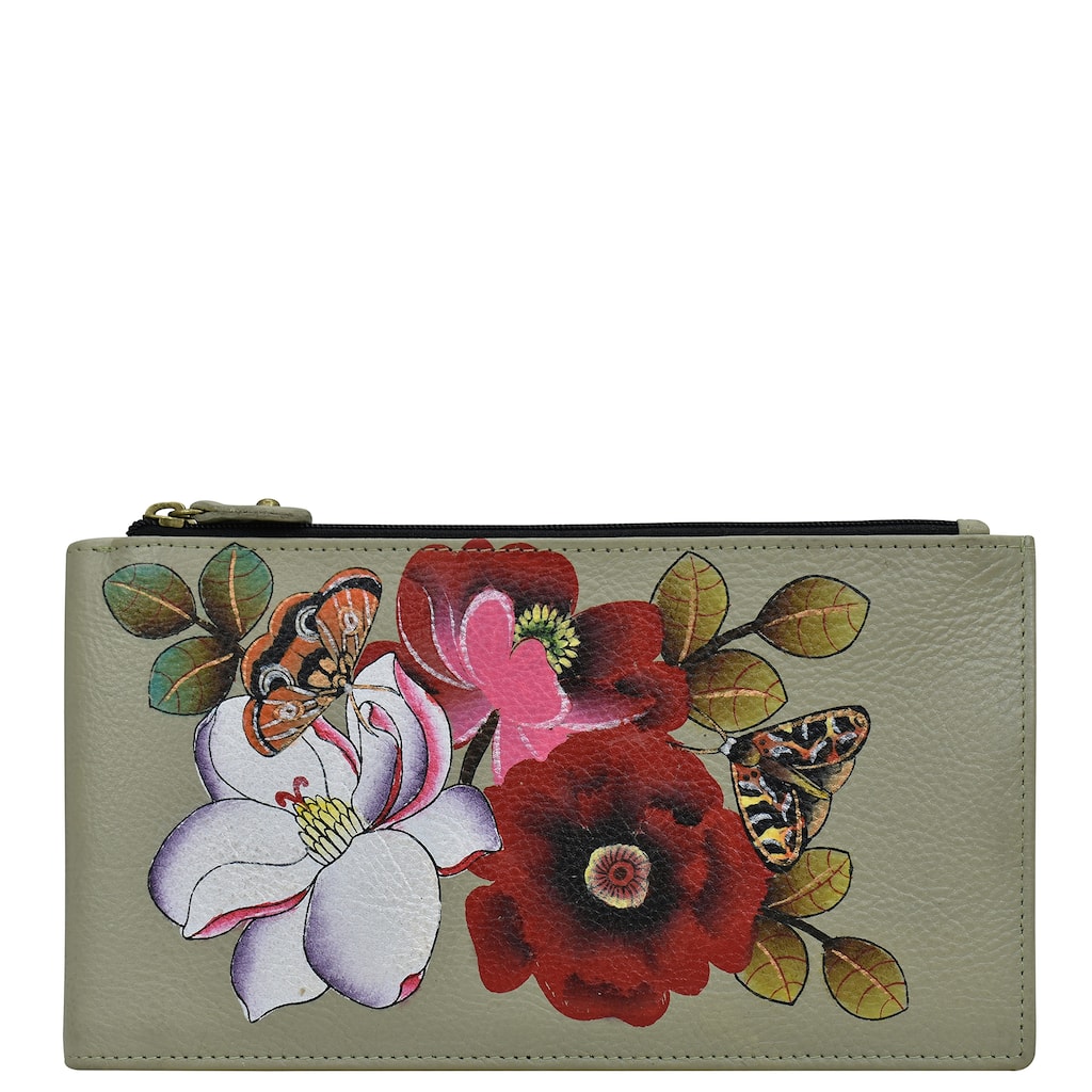 Handpainted Leather Ladies Organizer Wallet - Dreamy Blossoms