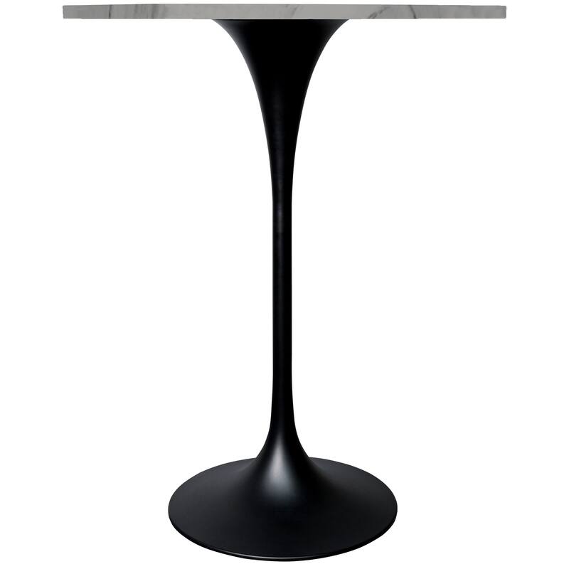 LeisureMod Verve 27" Bar Height Dining Table with Sintered Stone Round Top in Black Pedestal Base