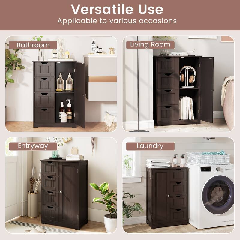 Gymax Bathroom Floor Storage Cabinet Wooden Freestanding Bathroom - See Details