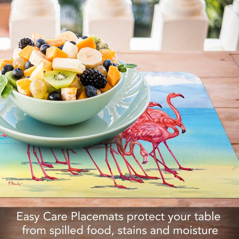 Flamingo Horizon 4 Pack Reversible Easy Care Flexible Plastic Placemats Made in The USA BPA Free Easily Wipes Clean
