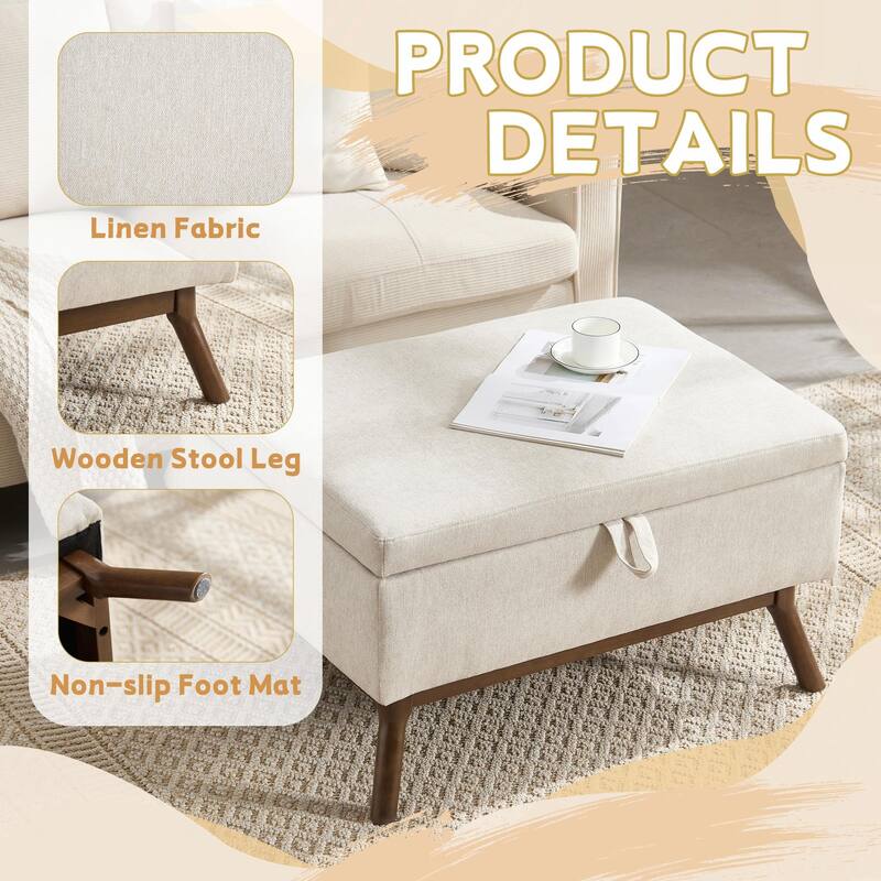 Mid-Century Modern Square Coffee Table with Storage Bench