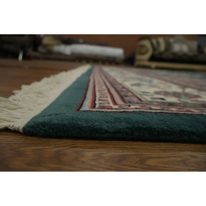 Hand Knotted Oriental 100% Wool Carpet Traditional Geometric Green Heriz Area Rug - 13' 10'' X 9' 8''