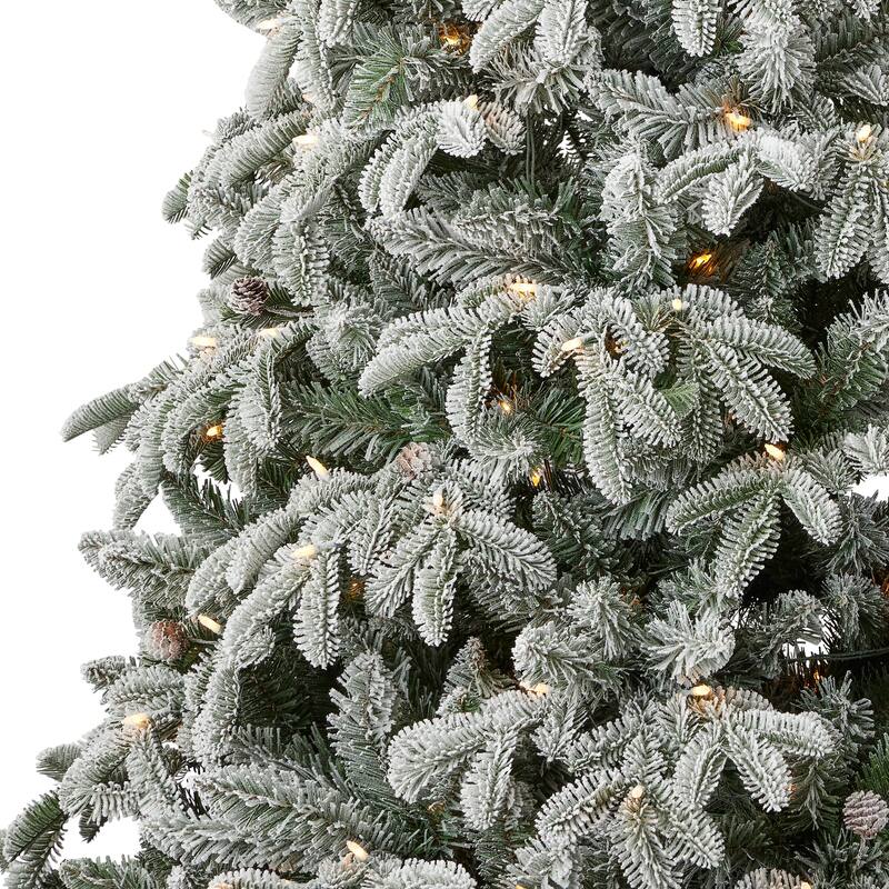 Lexington Fir 7.5ft Snow Dusted Artificial Tree with Glass Bulb Warm White Led Lights and Pinecones