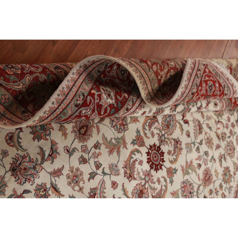 Ivory Floral Kashan Oriental Area Rug Hand-Knotted Wool Carpet - 7'10"x 10'1"
