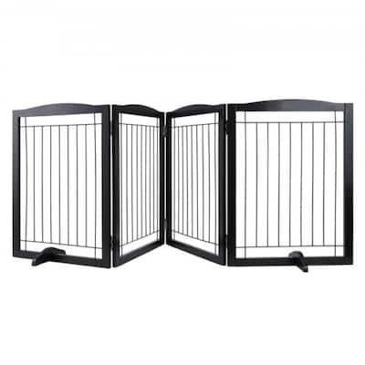 Modern 4 Panels Foldable and Expandable Freestanding Pet Gate with Footpads - 96.46 x 9.65 x 32.01 in