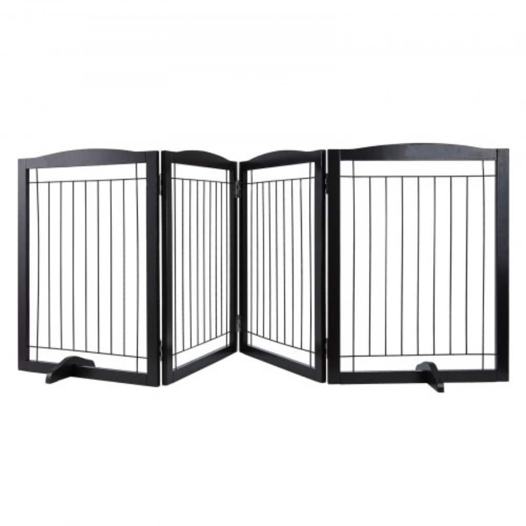 Modern 4 Panels Foldable and Expandable Freestanding Pet Gate with Footpads - 96.46 x 9.65 x 32.01 in