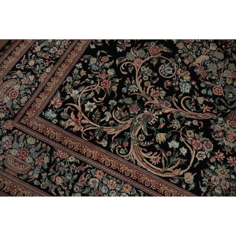 Hand Knotted Oriental 100% Wool Carpet Traditional Floral Black Aubusson Area Rug - 12' 4'' X 9' 0''