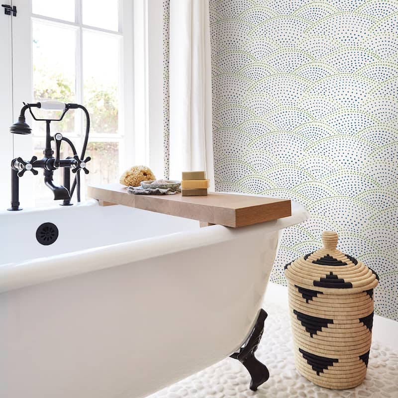A-Street Prints Bennett Blue Dotted Scallop Wallpaper