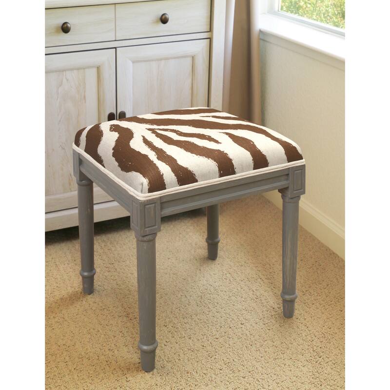Grey Wood and Linen Zebra Stripes Vanity Stool