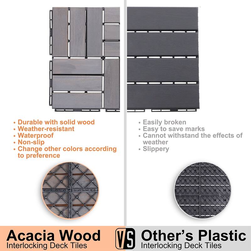 1 ft. x 1 ft. Acacia Wood Outdoor Interlocking Deck Tiles, Box of 20