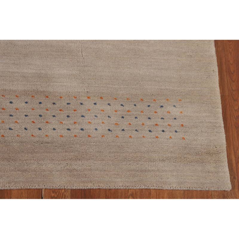 Tribal Gabbeh Oriental Area Rug Handmade Beige Wool Carpet - 5'4"x 7'6"