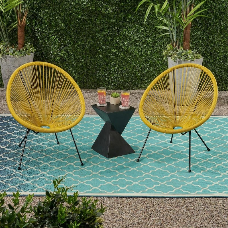 Roomfitters Outdoor Patio Accent Chairs Set of 2, Modern Acapulco Lounge Chairs with Metal Frame - Yellow