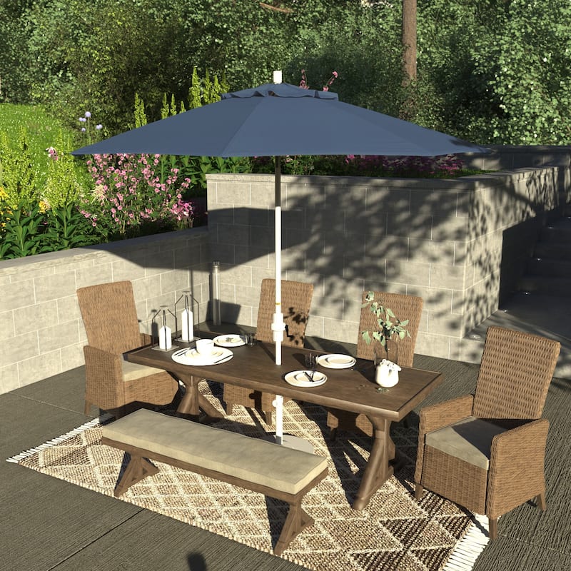 California Umbrella 9' Rd Patio Umbrella White Aluminum Frame Fiberglass Ribs Crank Lift Collar Tilt, Pacifica Pacific Blue - Sapphire