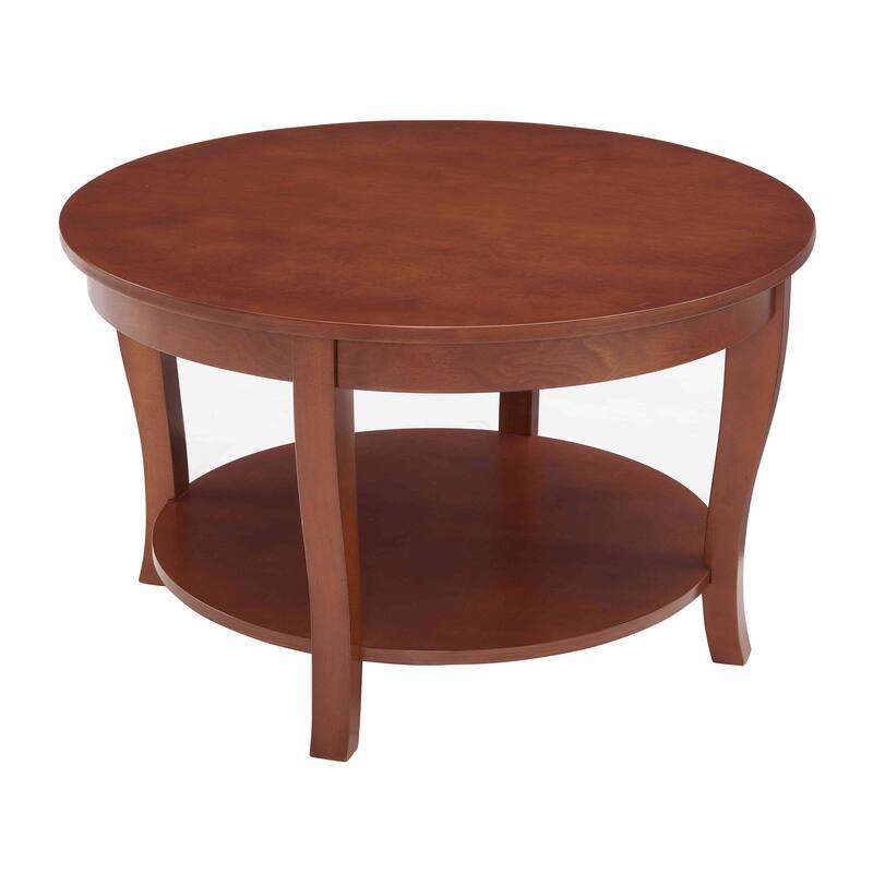 HomeRoots 30" Walnut Wood Round Coffee Table With Shelf - 30.00 in. x 18.00 in. x 30.00 in.