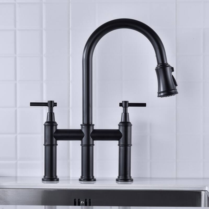 Bridge Kitchen Faucet with Pull-Down Sprayhead in Spot