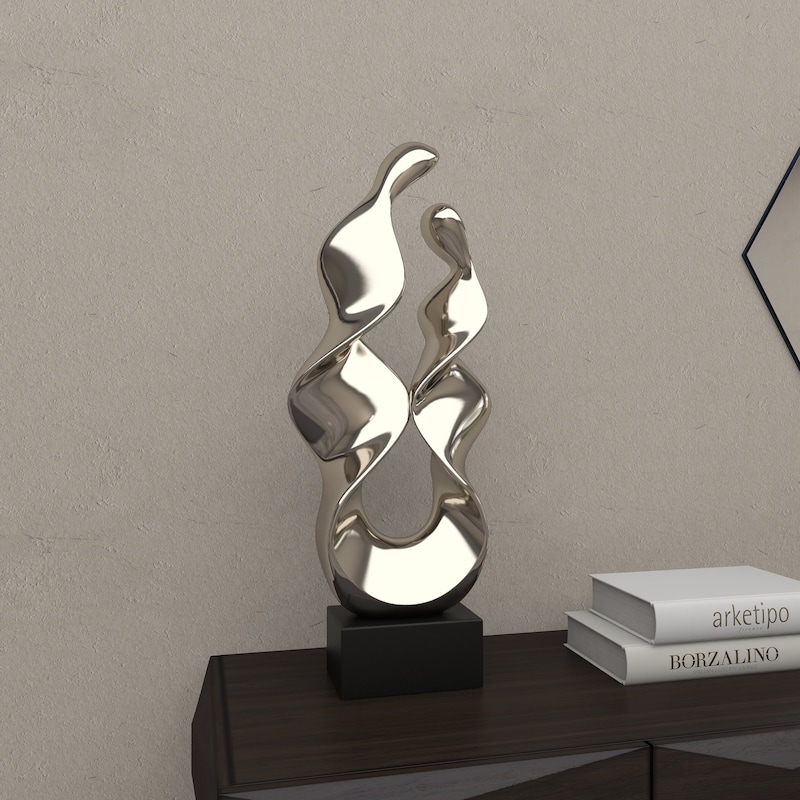 Ceramic Abstract Decorative Sculpture with Black Base - Silver - Roche River Decor