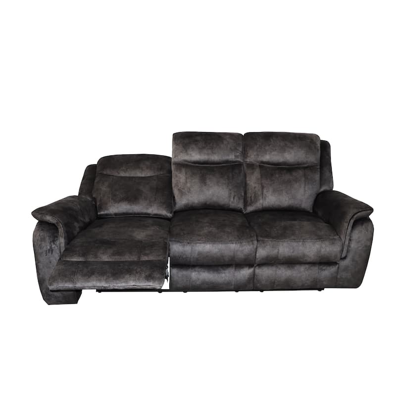 Harbor 82 Inch Sofa with Dual Power Recliners, Gray Faux Suede Upholstery