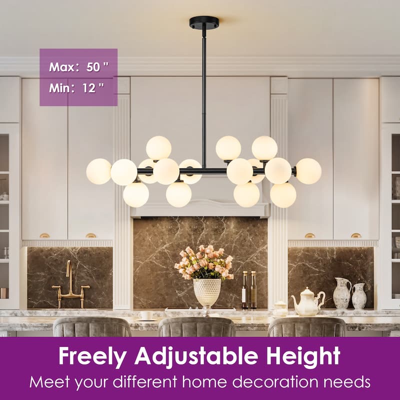 16-Light Modern Sputnik Linear Frosted Opaque Glass Globe Bubble Chandelier for Dining Room - 35.4 in. W x 11.4 in. H