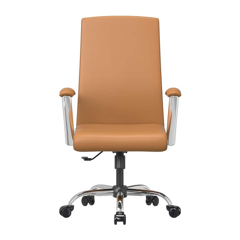 LeisureMod Evander Modern Swivel Office Chair in Faux Leather with Silver Frame