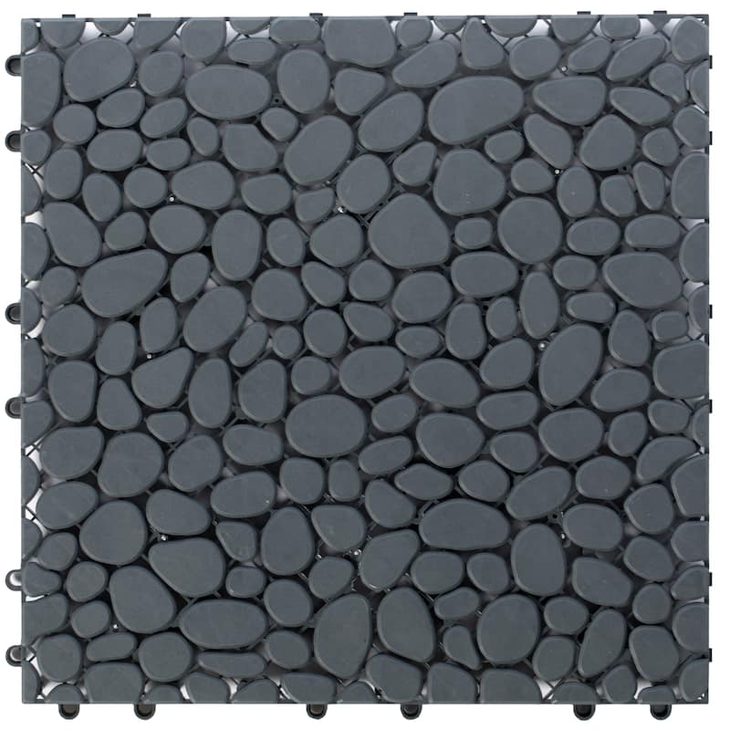 Interlocking Cobbled Stone Look Garden Pathway Tiles, Decorative Floor Grass Pavers Anti- Slip Mat, 5 pack - Grey