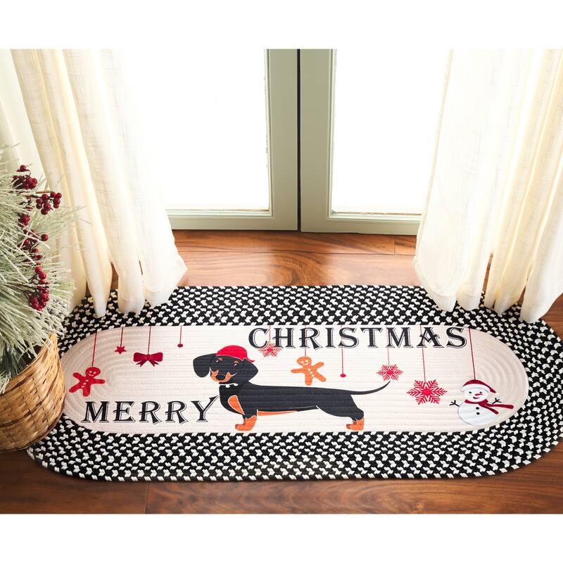 SAFAVIEH Handmade Braided Posters Gjuljeta Machine Washable Rug - 1'8" x 4' Oval - Ivory/Black - Oval