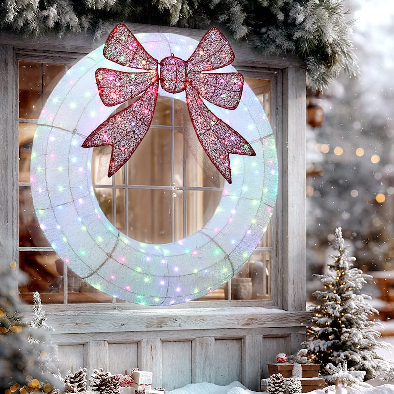Outsunny 60in Lighted Xmas Wreath: Dual-Color LED, 44 Modes,Indoor/Outdoor