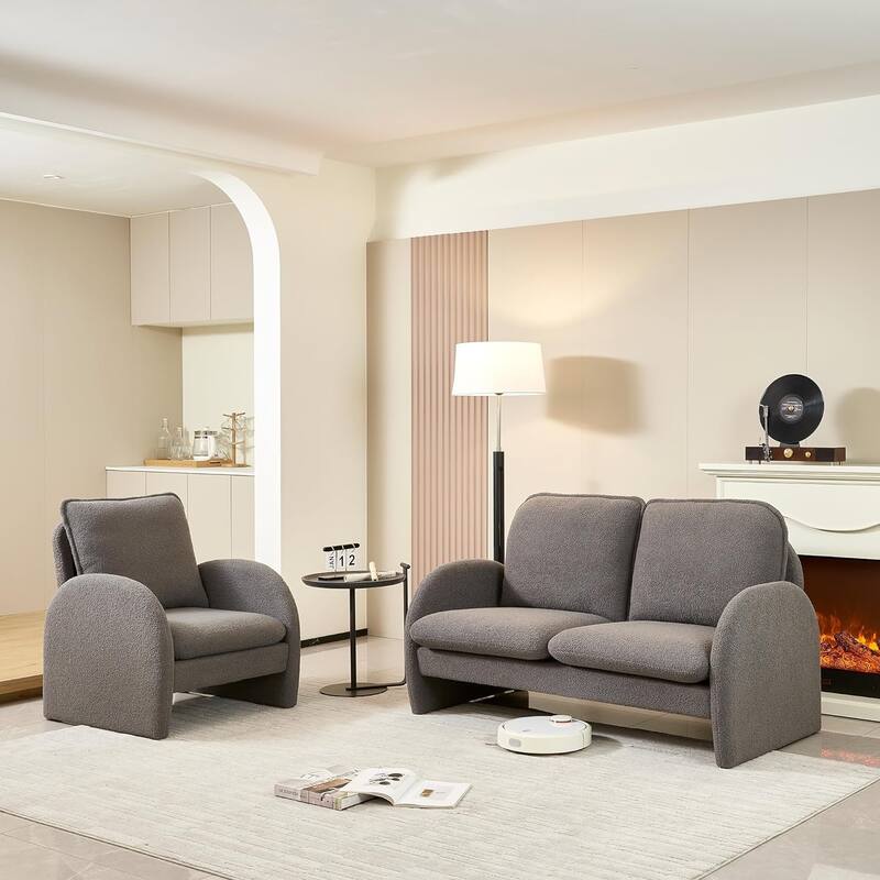 Sherpa Upholstered Accent Armchair Fabric Leisure Chair with High Back & Armrest Comfy Single Sofa Vanity Chair