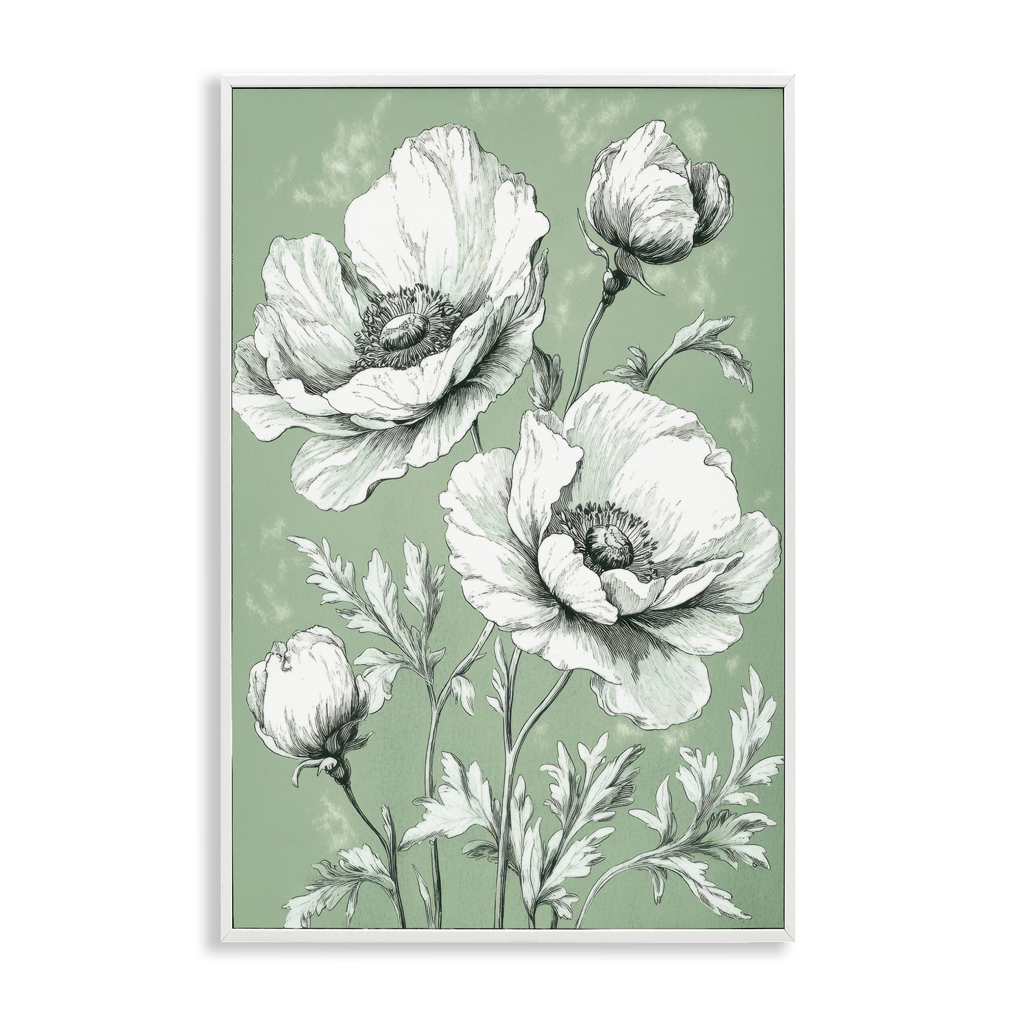 Stupell Soft Green Poppy Floral Framed Giclee Art Design By Petal Prints Design