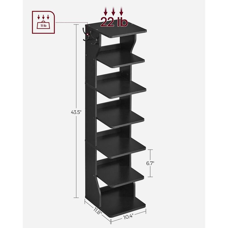 Metal Space-Saving 7-Tier Slim Shoe Storage Rack with Durable Shelves - 11.8”D x 10.4”W x 43.5”H