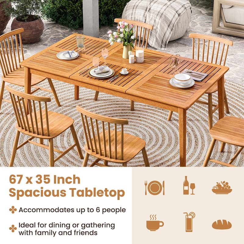 Gymax 6-Person Outdoor Acacia Wood Dining Table w/ 1.96'' Umbrella