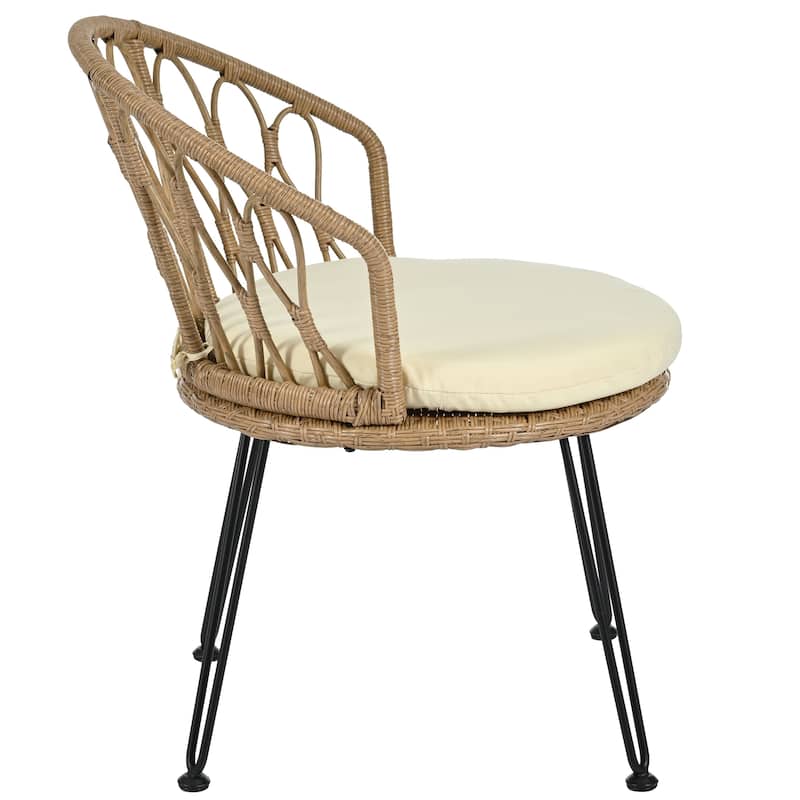 Outdoor Leisure Set, 2 Rattan Single Chairs with A Glass Round Table, Perfectly Suited for Patios, Balconies, and Courtyards