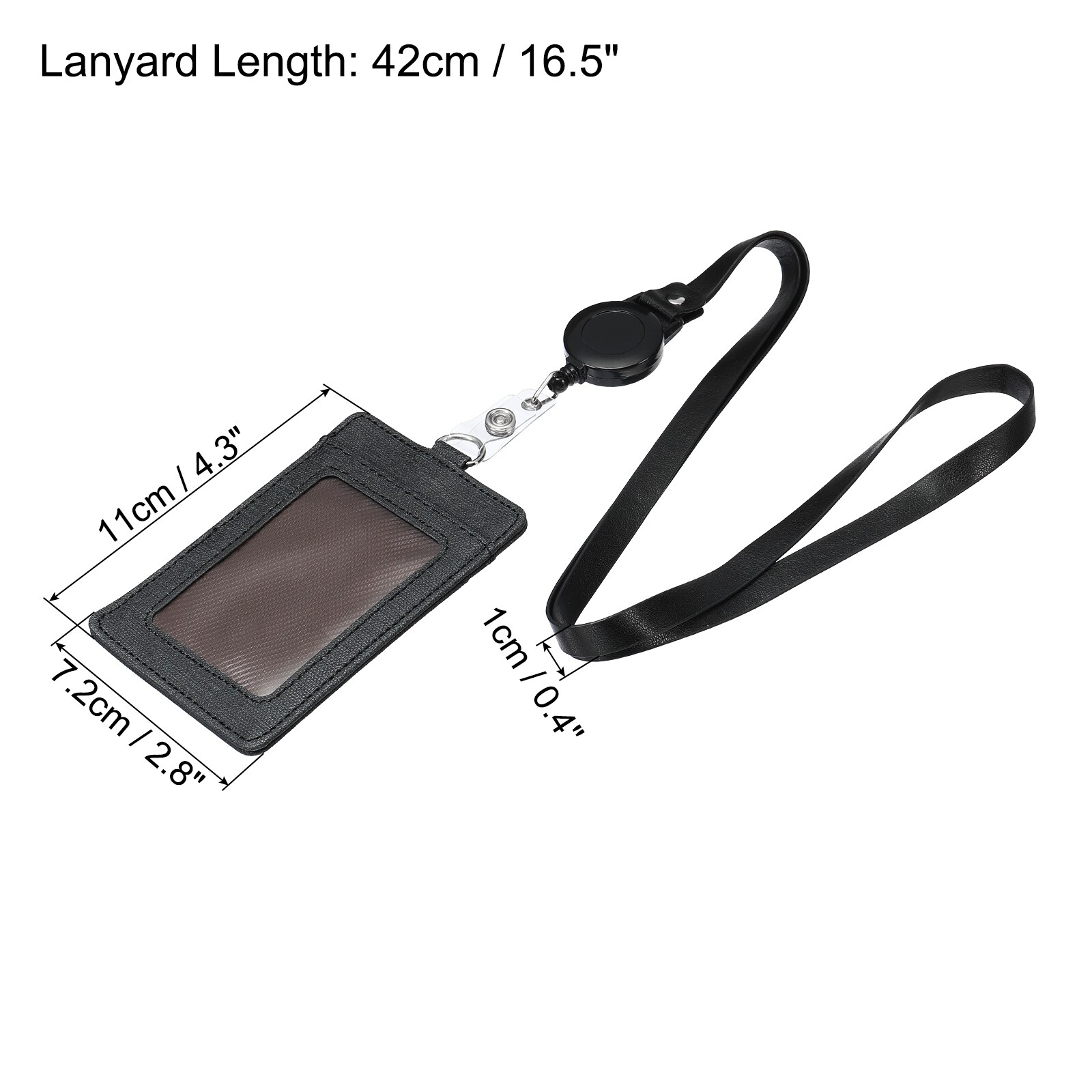 Retractable PU Leather Badge Reel Vertical Horizontal ID Card Holder Lanyard  Set