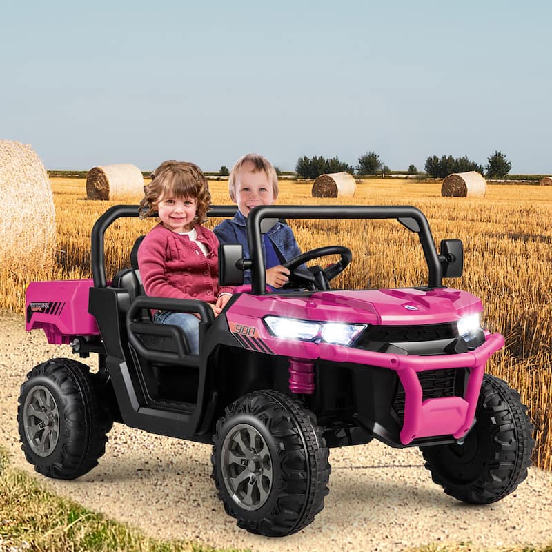 Gymax 12V 2 Seater Ride On UTV Dump Truck Remote w/ Electric Dump Bed