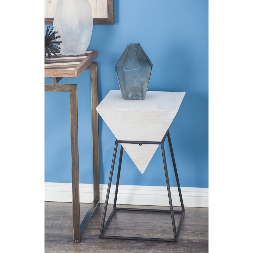 Minimalist Wood Inverted Pyramid Geometric Accent Table with Metal Stand - White or Black